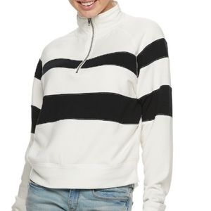 White with Black Color Block Half Zip Sweatshirt